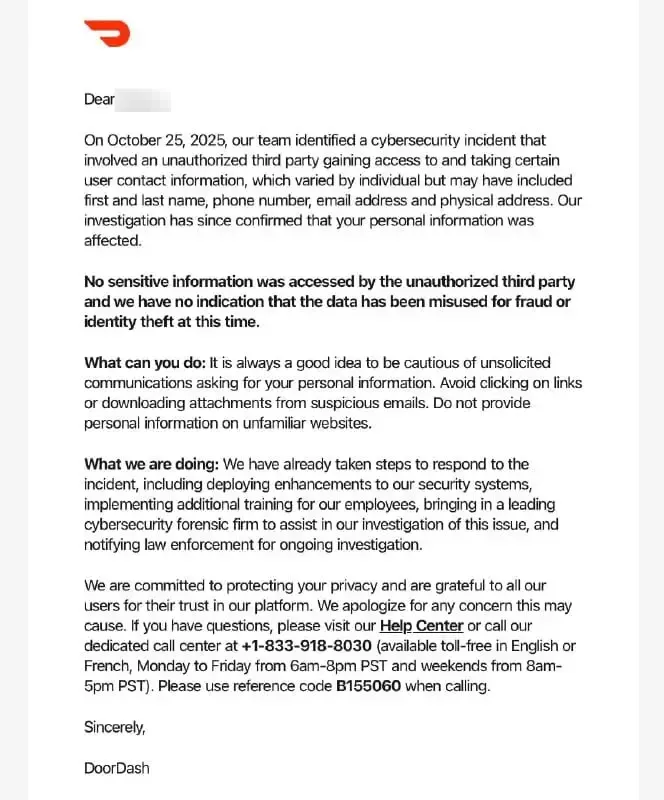 DoorDash Data Breach Exposes Customer Information After Employee Falls for Social Engineering Attack